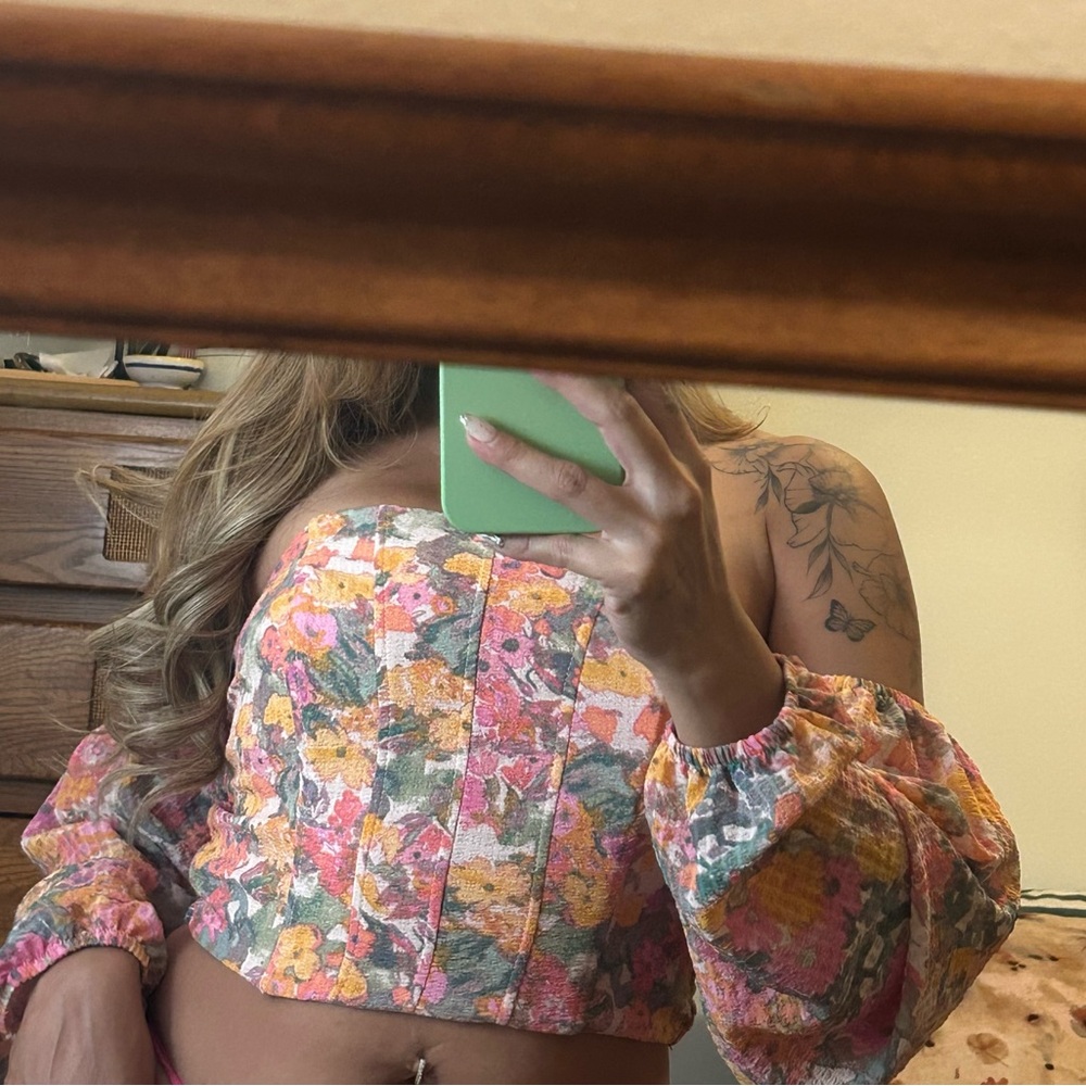 Wild Fable Floral Long Sleeve Top - Pink and Yellow 70s romcore